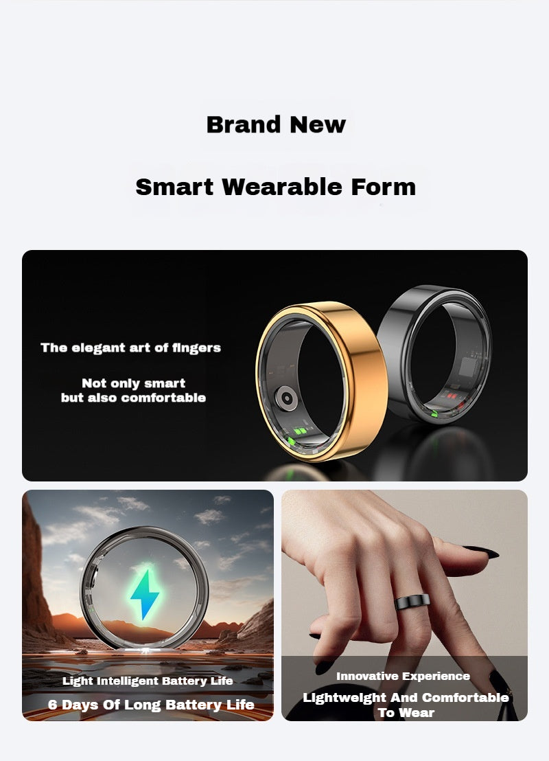 R02 Smart Ring – Waterproof Blood Oxygen Monitor, Sleep Tracker, Heart Rate Monitor, Fitness & Photo Smart Ring (Black/Gold, Multiple Sizes)