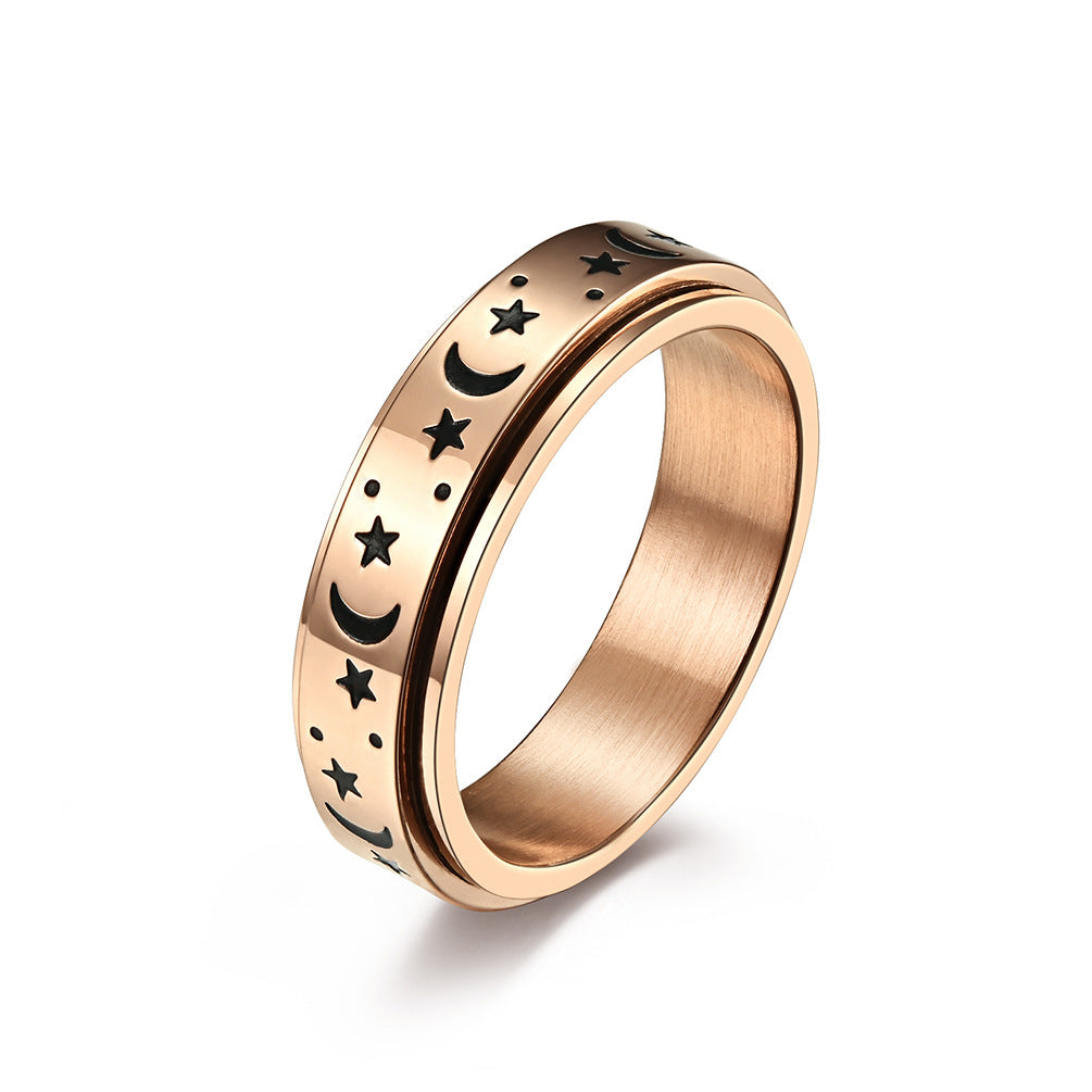 Star Moon Titanium Steel Rotatable Glow in the Dark Ring for Stress Relief Anxiety Reduction Unisex Meditation Ring