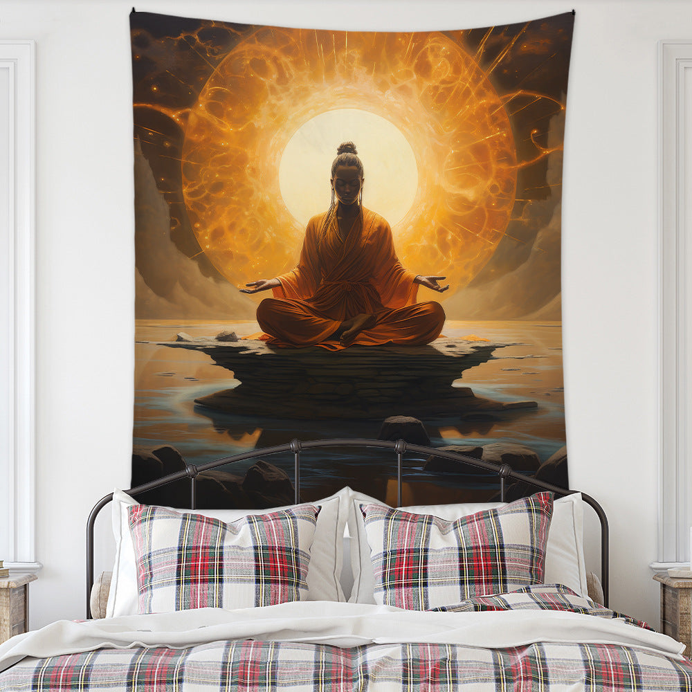 Meditation Bedroom Decor Buddha Shrine Background Digital Printed Peach Skin Tapestry Wall Hanging for Bedroom & Living Room