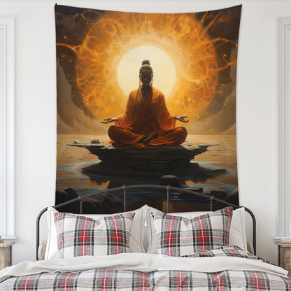 Meditation Bedroom Decor Buddha Shrine Background Digital Printed Peach Skin Tapestry Wall Hanging for Bedroom & Living Room