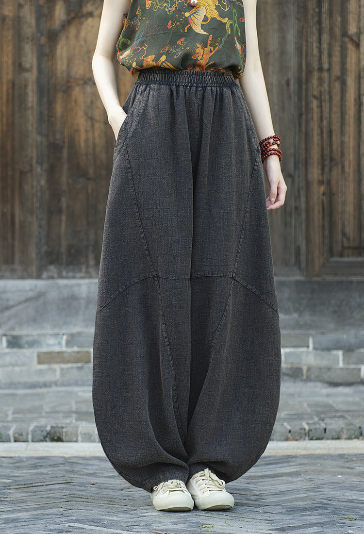 Ramie Sand-Washed Vintage Loose Bohemian Pants Women's Harem Pants – Cotton Linen Meditation Yoga Tai Chi Pants