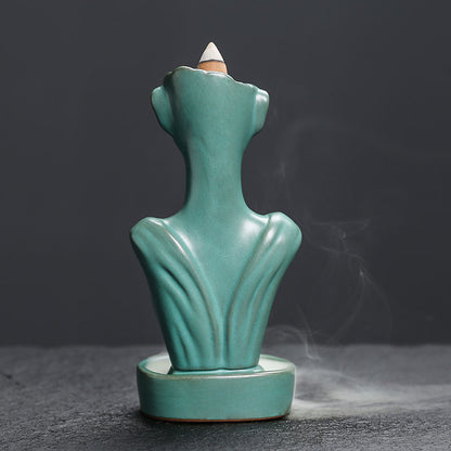 Ceramic Backflow Incense Burner - Matte Blue/Matte Green/Kiln Blue - Zen Meditation Home Decor