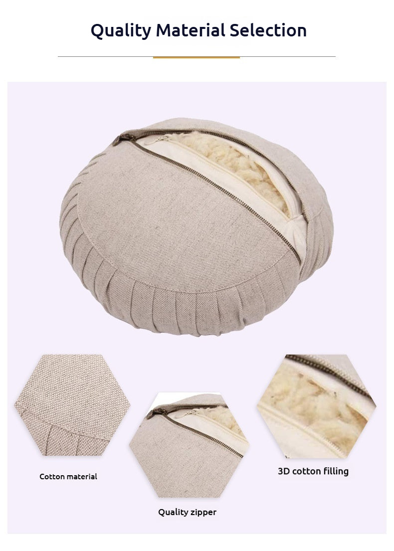 Round Comfort Yoga Meditation Cushion – Soft Exercise Seat Pad, 3D Cotton Filled, Multiple Colors (Purple/Khaki)