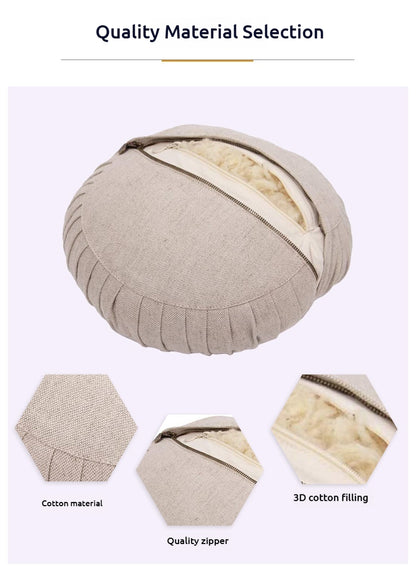 Round Comfort Yoga Meditation Cushion – Soft Exercise Seat Pad, 3D Cotton Filled, Multiple Colors (Purple/Khaki)