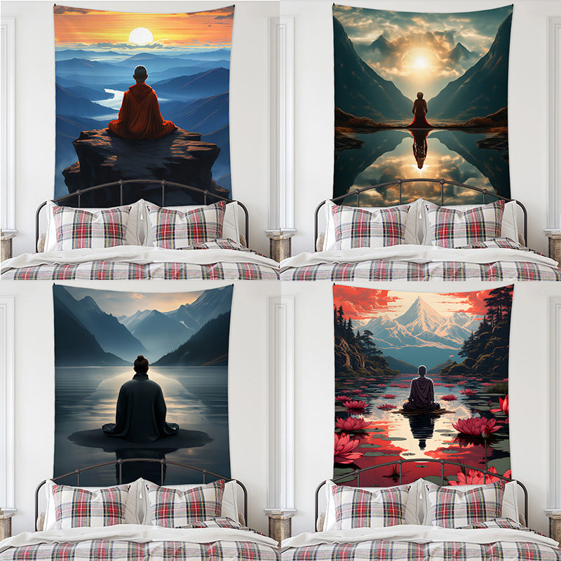Meditation Bedroom Decor Buddha Shrine Background Digital Printed Peach Skin Tapestry Wall Hanging for Bedroom & Living Room