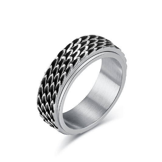 Vintage Dragon Scale Spinner Titanium Steel Ring Anxiety Relief Meditation Ring for Men Angel Feather Stainless Steel Finger Ring