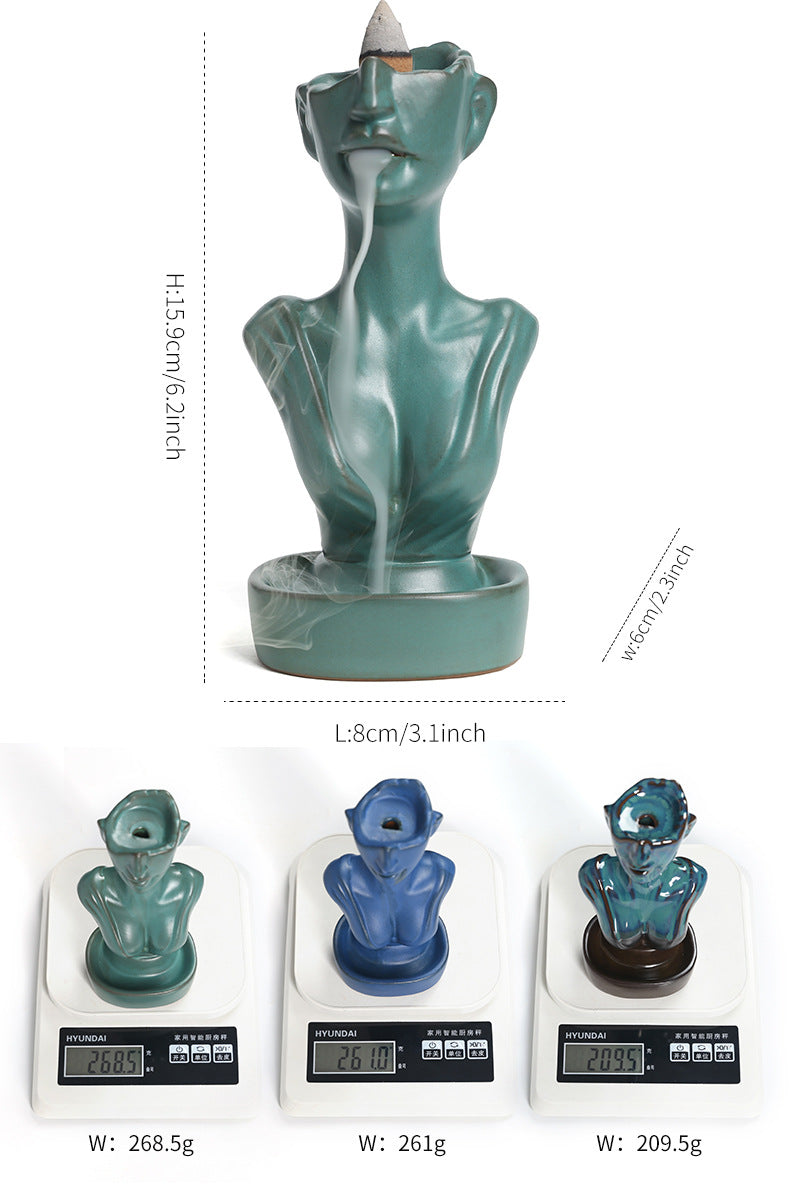 Ceramic Backflow Incense Burner - Matte Blue/Matte Green/Kiln Blue - Zen Meditation Home Decor