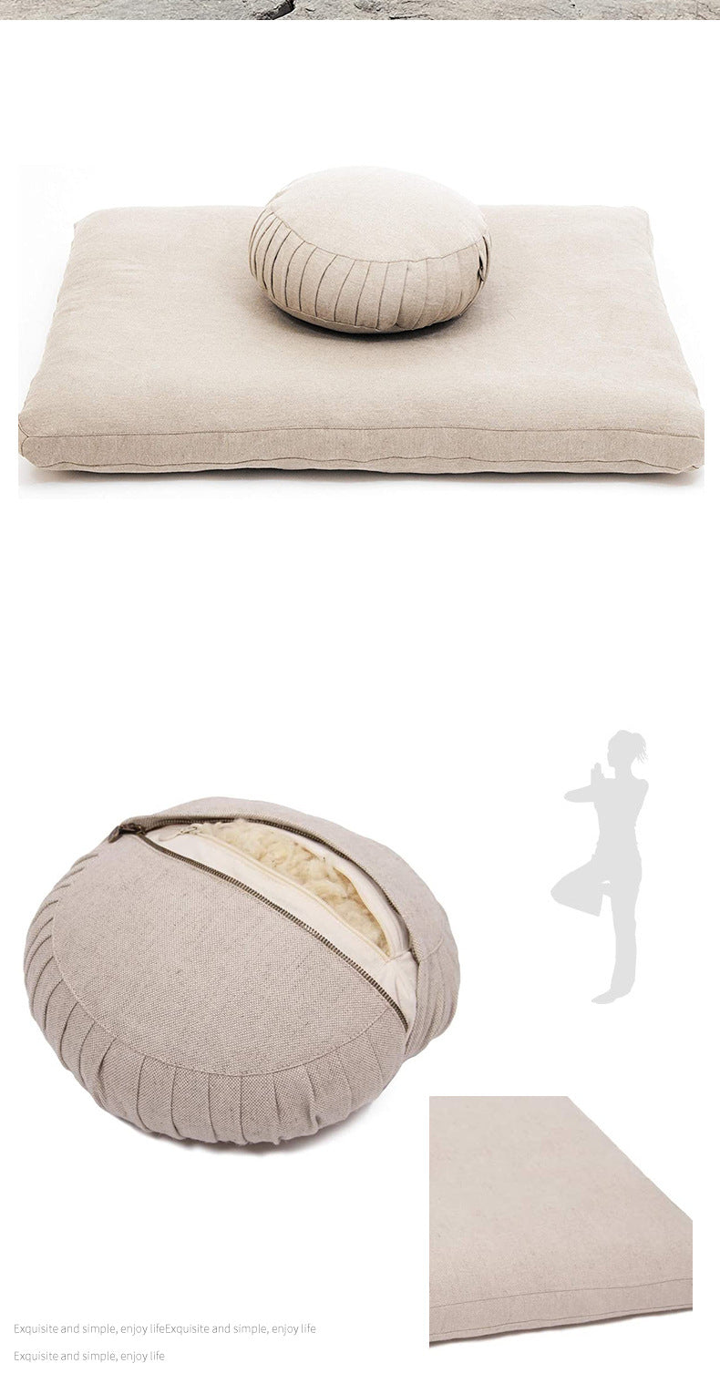 Round Comfort Yoga Meditation Cushion – Soft Exercise Seat Pad, 3D Cotton Filled, Multiple Colors (Purple/Khaki)