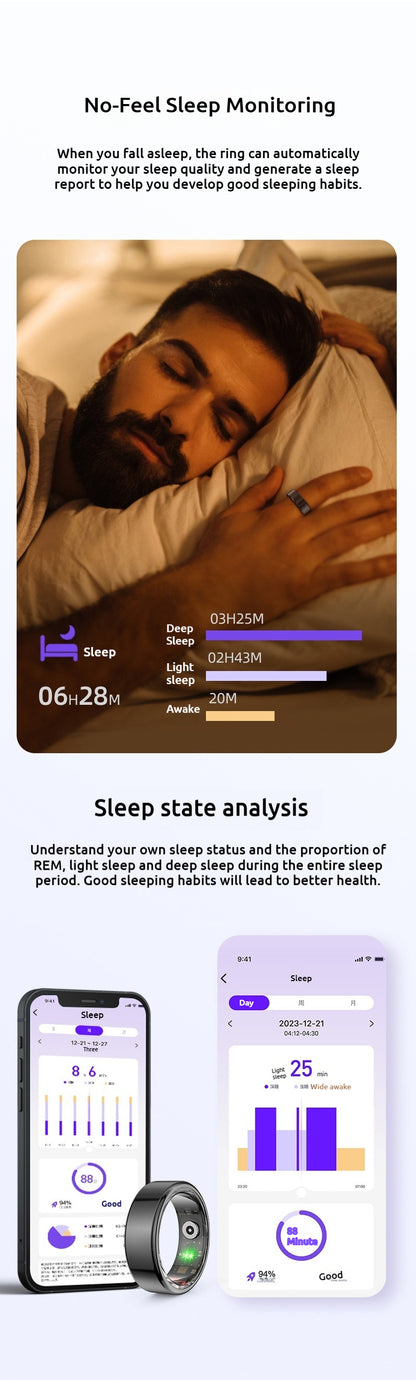 R02 Smart Ring – Waterproof Blood Oxygen Monitor, Sleep Tracker, Heart Rate Monitor, Fitness & Photo Smart Ring (Black/Gold, Multiple Sizes)