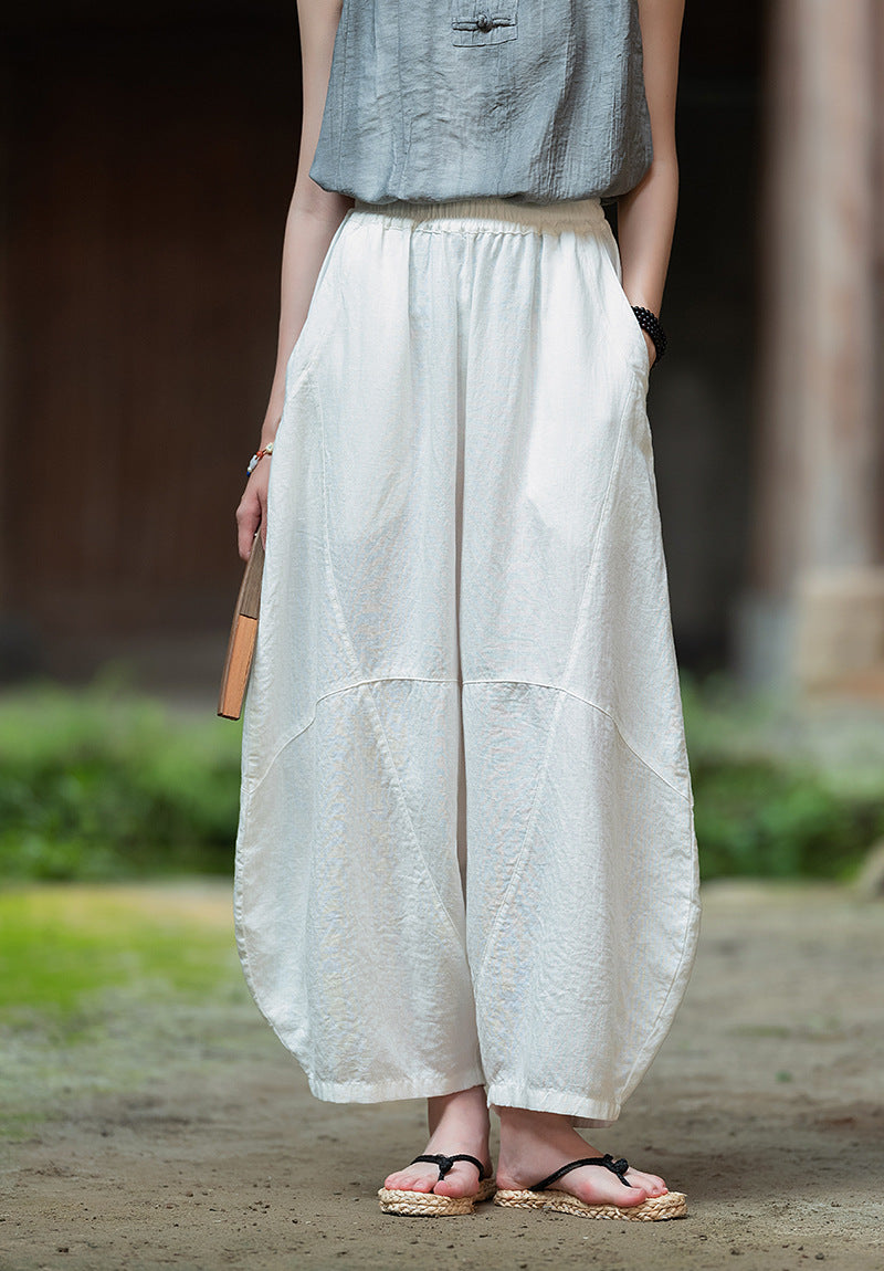 2025 Summer New Retro Zen Casual Pants Women – Linen & Tencel Washed High Waist Wide Leg Culottes for Meditation & Lounge