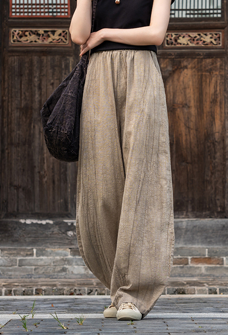 2025 New Ramie Tie-Dye Distressed Casual Pants – Women’s Linen Boho Meditation Harem Pants