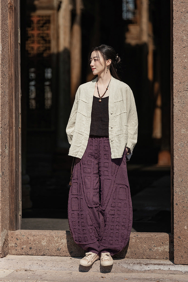 2025 Spring/Summer Original Linen Patchwork Natural Frayed Hem Meditation Harem Pants – Unisex Loose Boho Pants
