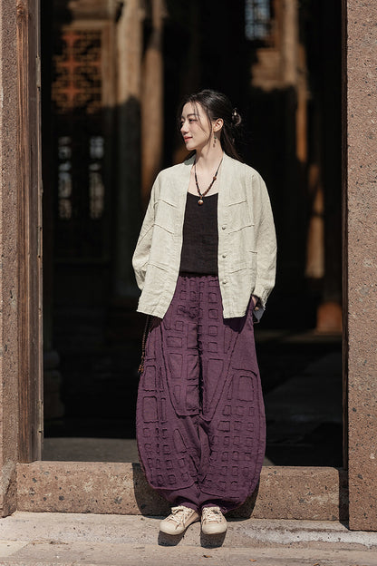 2025 Spring/Summer Original Linen Patchwork Natural Frayed Hem Meditation Harem Pants – Unisex Loose Boho Pants