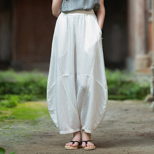 2025 Summer New Retro Zen Casual Pants Women – Linen & Tencel Washed High Waist Wide Leg Culottes for Meditation & Lounge
