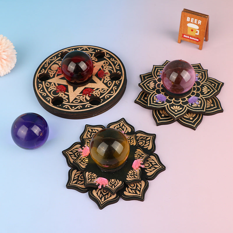 Multi-Layer Crystal Ball Display Stand Wooden Craft Base – Meditation Energy Creative Wooden Decor (Style A/B/C, with Crown Decoration)