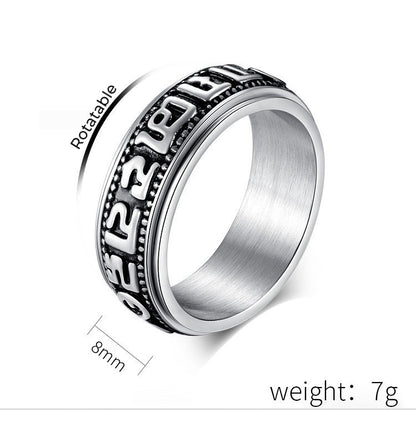 Vintage Titanium Steel Six Sacred Syllables Meditation Spinner Ring | Rotatable Mantra Ring for Anxiety Relief & Better Sleep (Unisex)