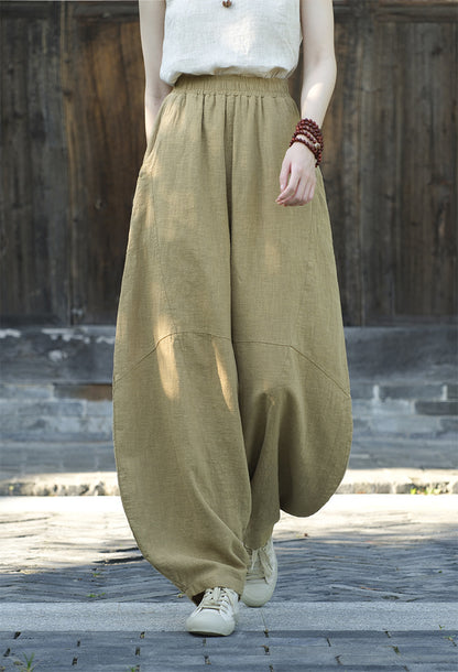 Ramie Sand-Washed Vintage Loose Bohemian Pants Women's Harem Pants – Cotton Linen Meditation Yoga Tai Chi Pants