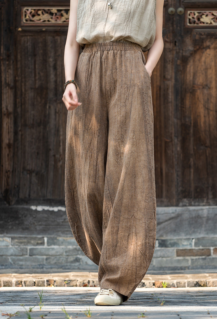 2025 New Ramie Tie-Dye Distressed Casual Pants – Women’s Linen Boho Meditation Harem Pants
