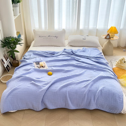 6-Layer Cotton Gauze Meditation Blanket - Baby-Safe 60S High-Density Bubble Weave, All-Season Yoga Throw