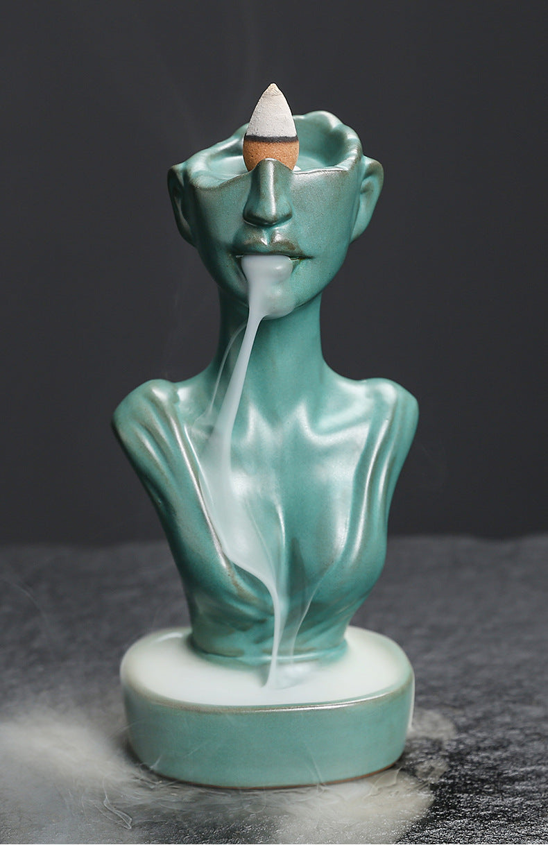 Ceramic Backflow Incense Burner - Matte Blue/Matte Green/Kiln Blue - Zen Meditation Home Decor