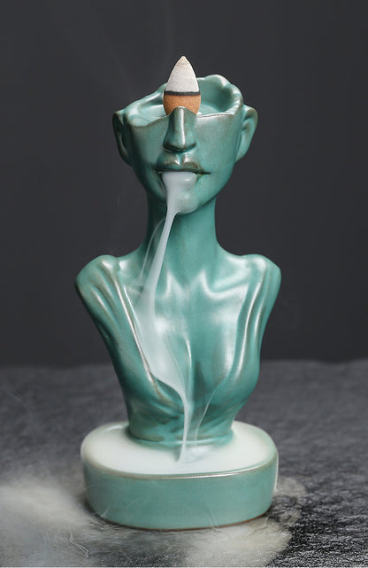 Ceramic Backflow Incense Burner - Matte Blue/Matte Green/Kiln Blue - Zen Meditation Home Decor