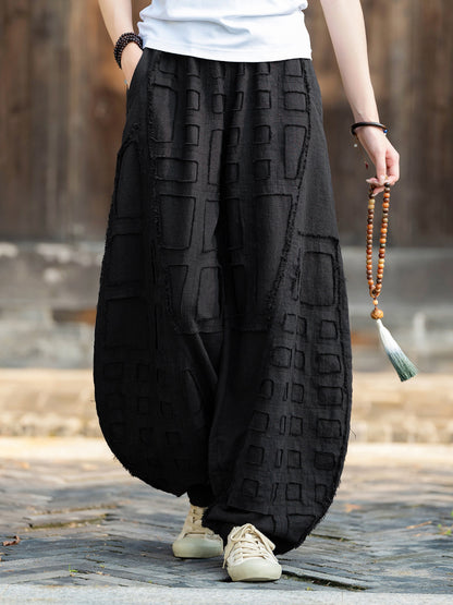 2025 Spring/Summer Original Linen Patchwork Natural Frayed Hem Meditation Harem Pants – Unisex Loose Boho Pants