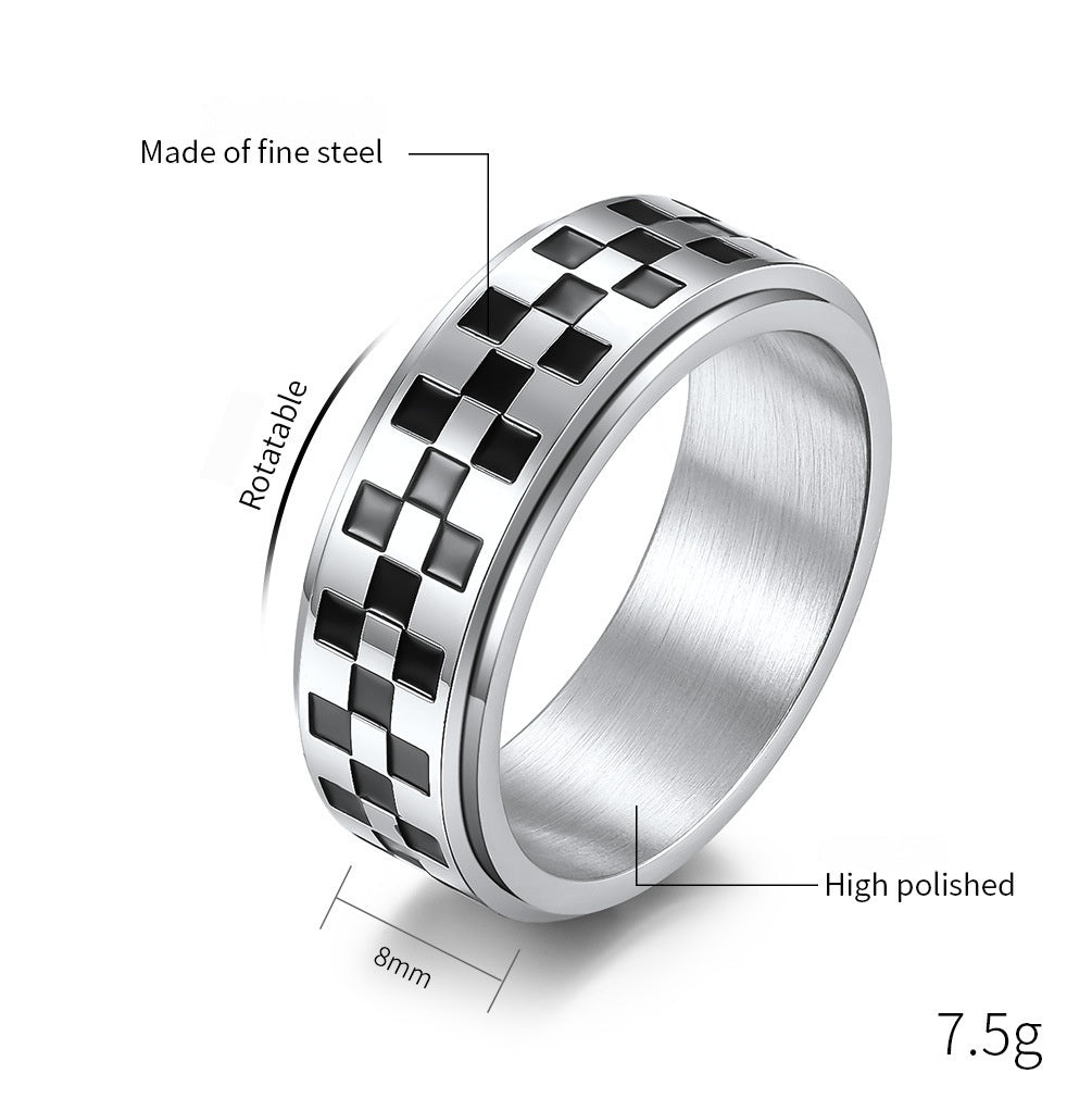 Racing Flag Pattern Stainless Steel Spinning Fidget Ring – Stress Relief & Anxiety Ring for Men & Women