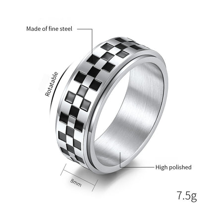 Racing Flag Pattern Stainless Steel Spinning Fidget Ring – Stress Relief & Anxiety Ring for Men & Women