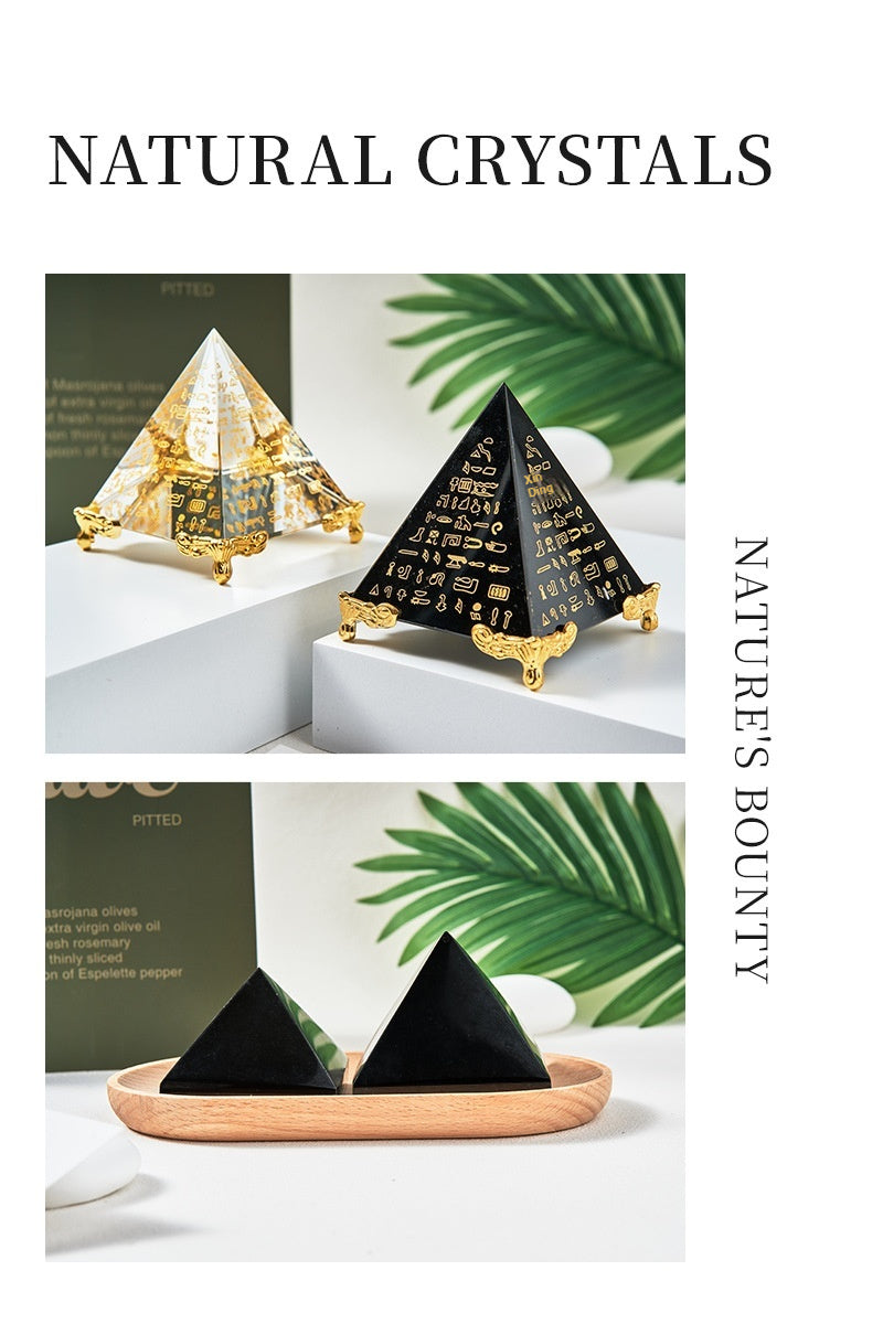 Obsidian Scripture Pyramid | Ancient Egyptian Crystal Pyramid | Meditation Energy Tower | Home Decor Ornament