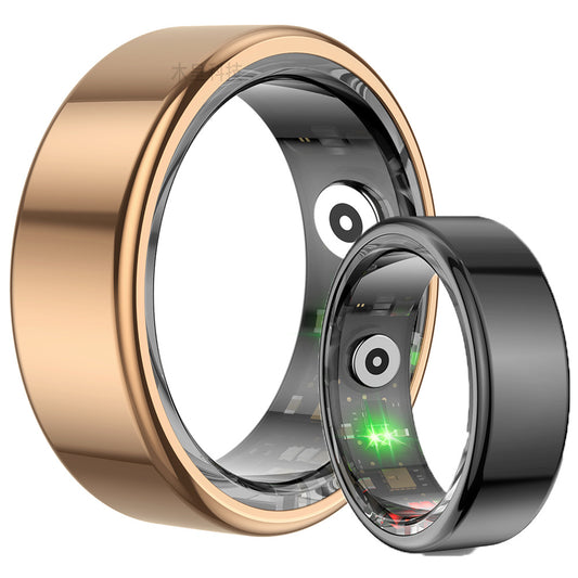 R02 Smart Ring – Waterproof Blood Oxygen Monitor, Sleep Tracker, Heart Rate Monitor, Fitness & Photo Smart Ring (Black/Gold, Multiple Sizes)