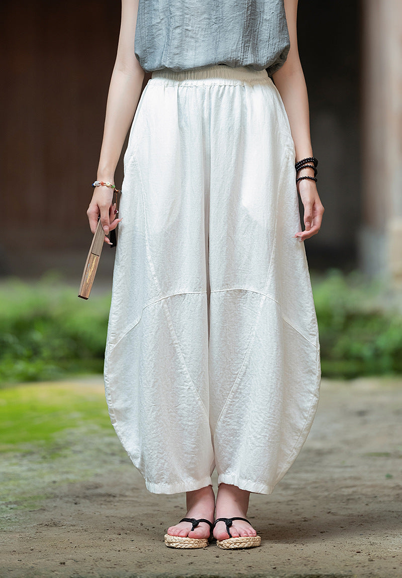 2025 Summer New Retro Zen Casual Pants Women – Linen & Tencel Washed High Waist Wide Leg Culottes for Meditation & Lounge
