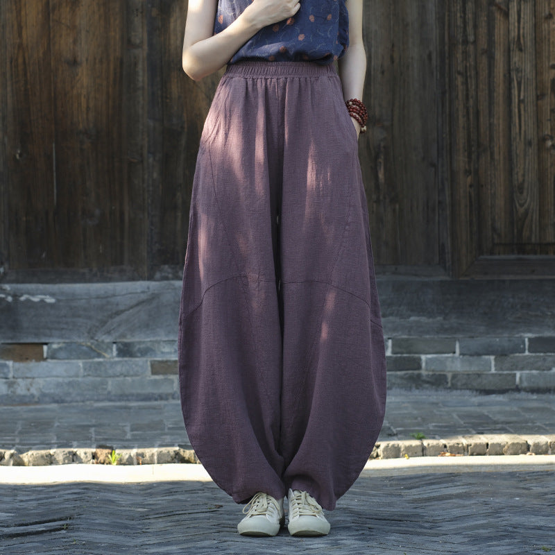 Ramie Sand-Washed Vintage Loose Bohemian Pants Women's Harem Pants – Cotton Linen Meditation Yoga Tai Chi Pants