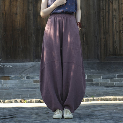 Ramie Sand-Washed Vintage Loose Bohemian Pants Women's Harem Pants – Cotton Linen Meditation Yoga Tai Chi Pants