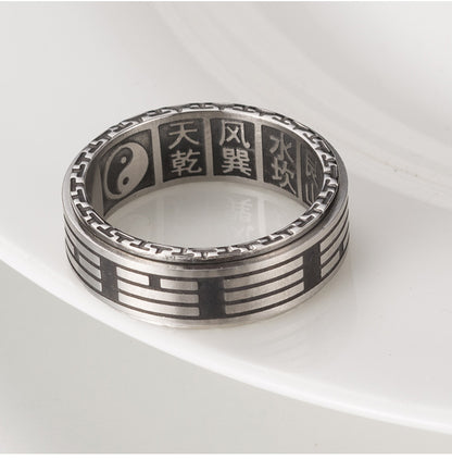 Vintage Chinese Taoist Tai Chi Bagua Titanium Steel Spinning Meditation Ring – Stress Relief, Anxiety Reduce, Sleep Aid, Zen Jewelry