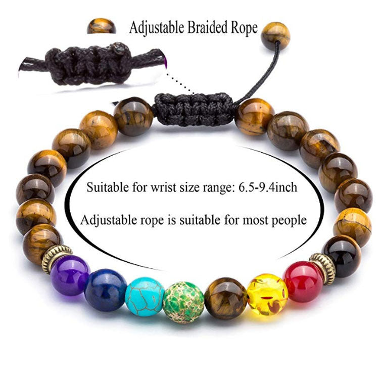 7 Chakra Energy Bracelet - Lapis Lazuli Tiger Eye Braided Meditation Yoga Beaded Bracelet (Unisex)