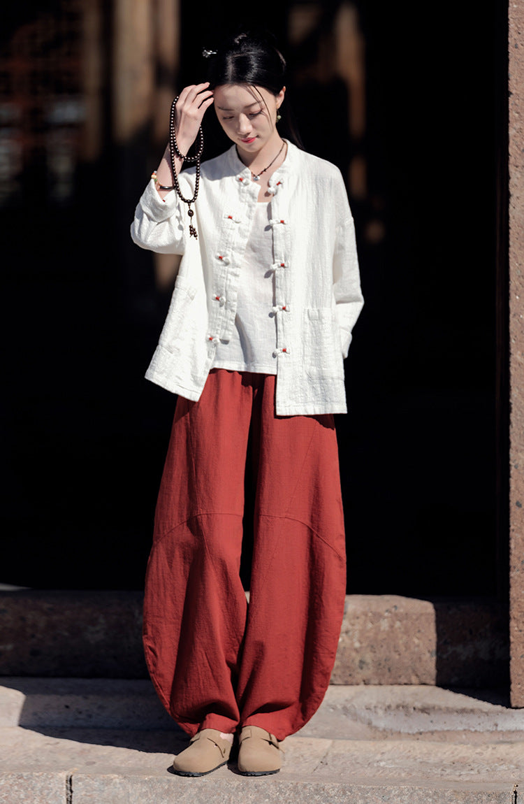 Ramie Sand-Washed Vintage Loose Bohemian Pants Women's Harem Pants – Cotton Linen Meditation Yoga Tai Chi Pants