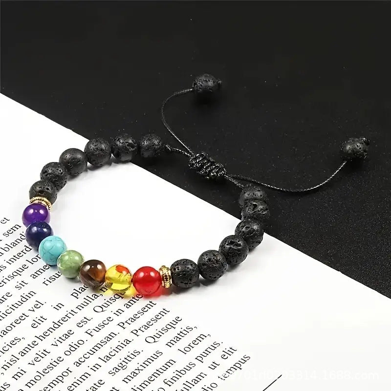 Colorful Volcanic Stone Braided Meditation Bracelet, Natural Stone Handmade Beads, Unisex Spiritual Jewelry, Travel Souvenir Gift