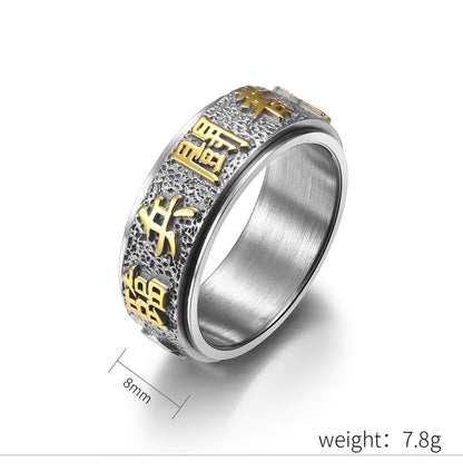 Chinese Taoist Nine Character Mantras Spinning Ring - Anxiety Relief Meditation Jewelry