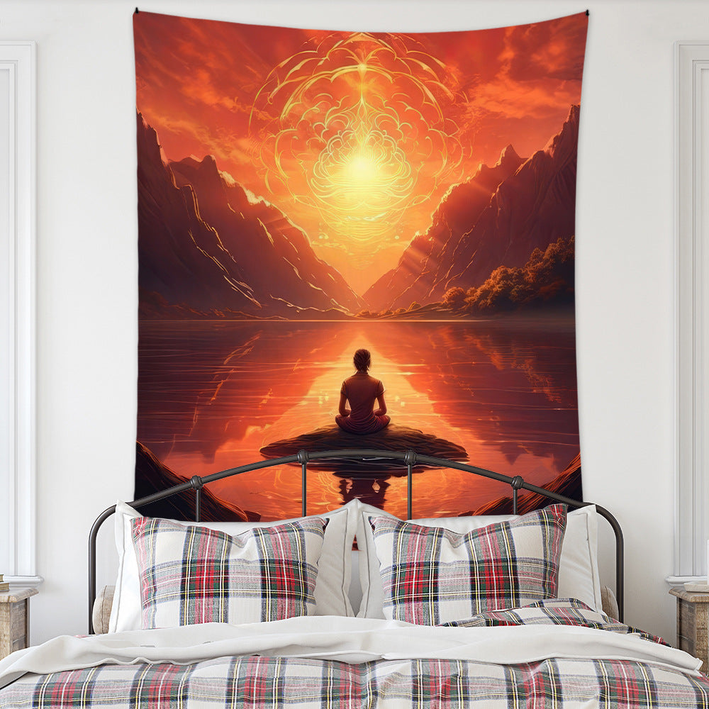 Meditation Bedroom Decor Buddha Shrine Background Digital Printed Peach Skin Tapestry Wall Hanging for Bedroom & Living Room