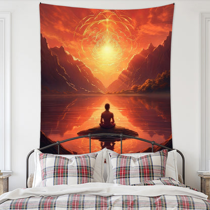 Meditation Bedroom Decor Buddha Shrine Background Digital Printed Peach Skin Tapestry Wall Hanging for Bedroom & Living Room