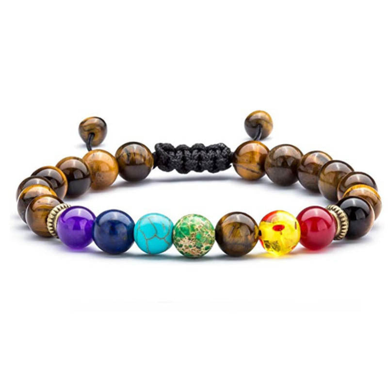 7 Chakra Energy Bracelet - Lapis Lazuli Tiger Eye Braided Meditation Yoga Beaded Bracelet (Unisex)