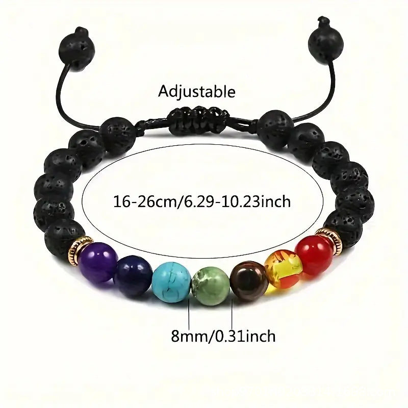 Colorful Volcanic Stone Braided Meditation Bracelet, Natural Stone Handmade Beads, Unisex Spiritual Jewelry, Travel Souvenir Gift