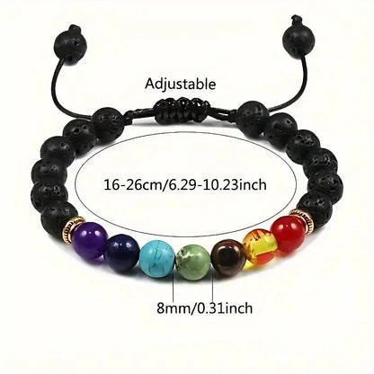 Colorful Volcanic Stone Braided Meditation Bracelet, Natural Stone Handmade Beads, Unisex Spiritual Jewelry, Travel Souvenir Gift
