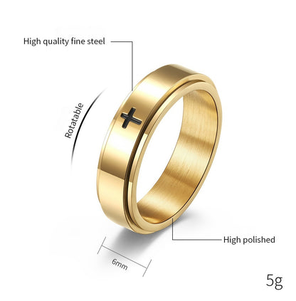 Spinnable Cross Meditation Ring for Anxiety Relief | Stainless Steel Stress Relief Jewelry | Unisex