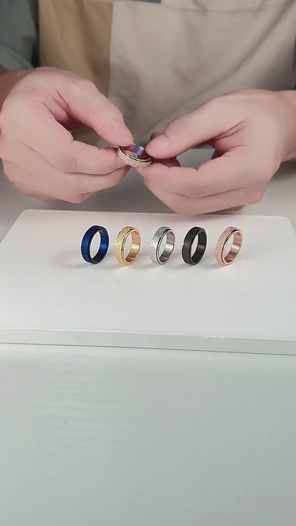 Unisex Minimalist Luxury Matte Pearl Sand Rotatable Titanium Steel Meditation Stress Relief Ring